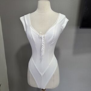 Aubade White Lace-Up Bodysuit
